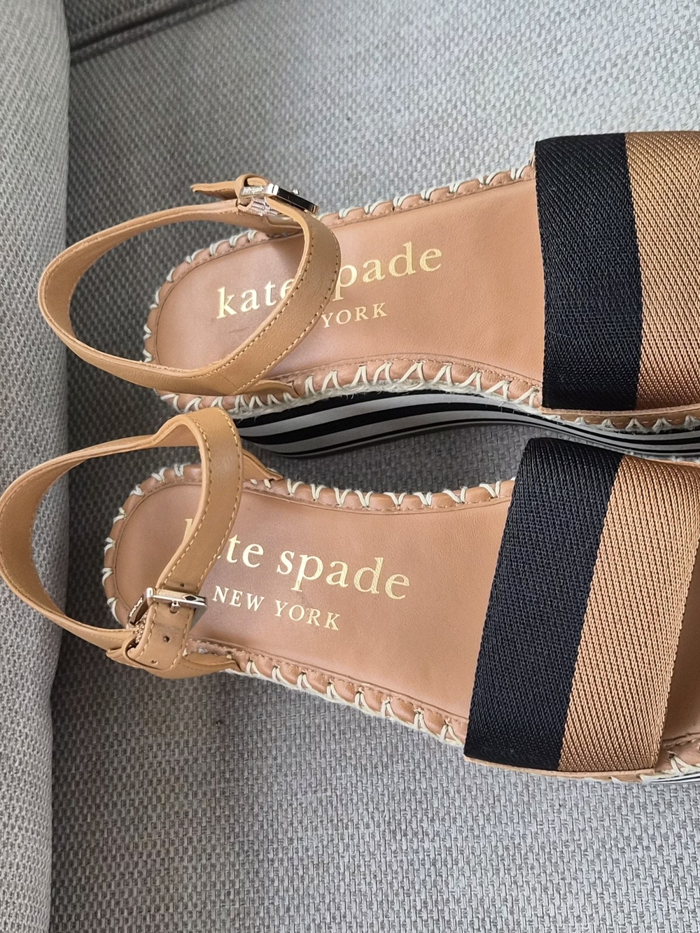 kate spade Tan and Black Striped Slingback Espadrilles